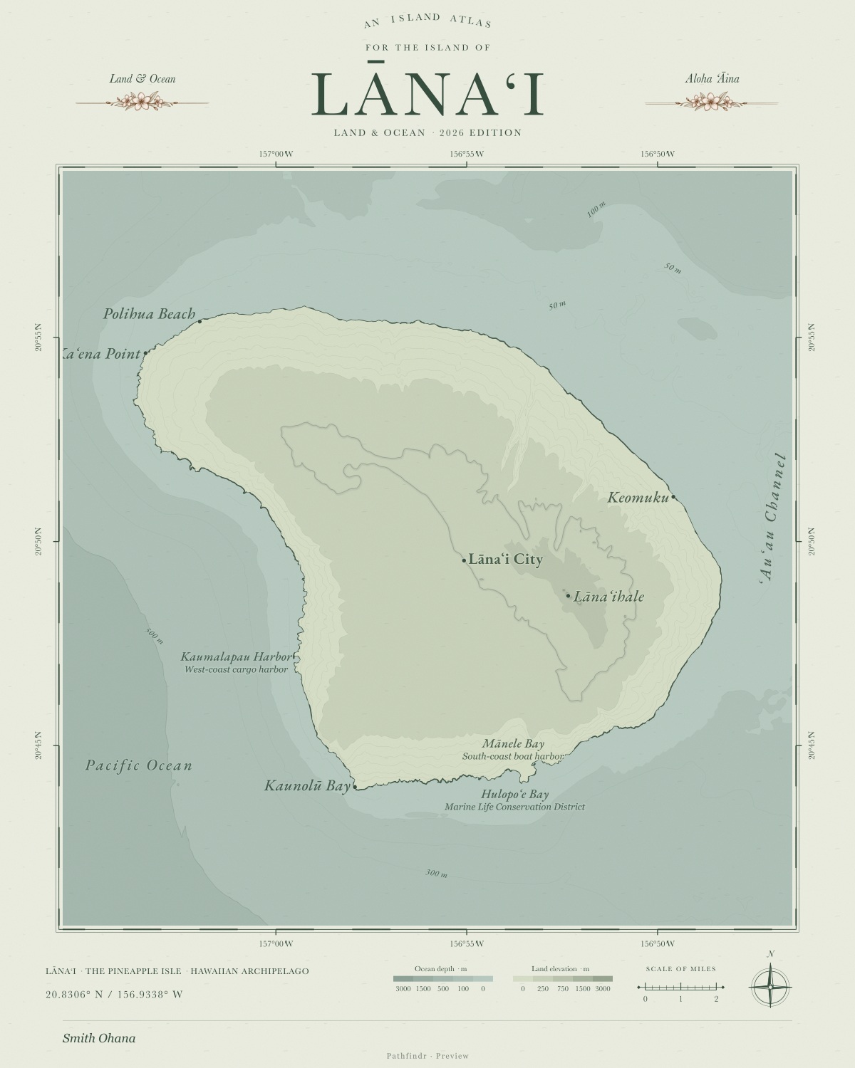 Lānaʻi Island Map in Moss