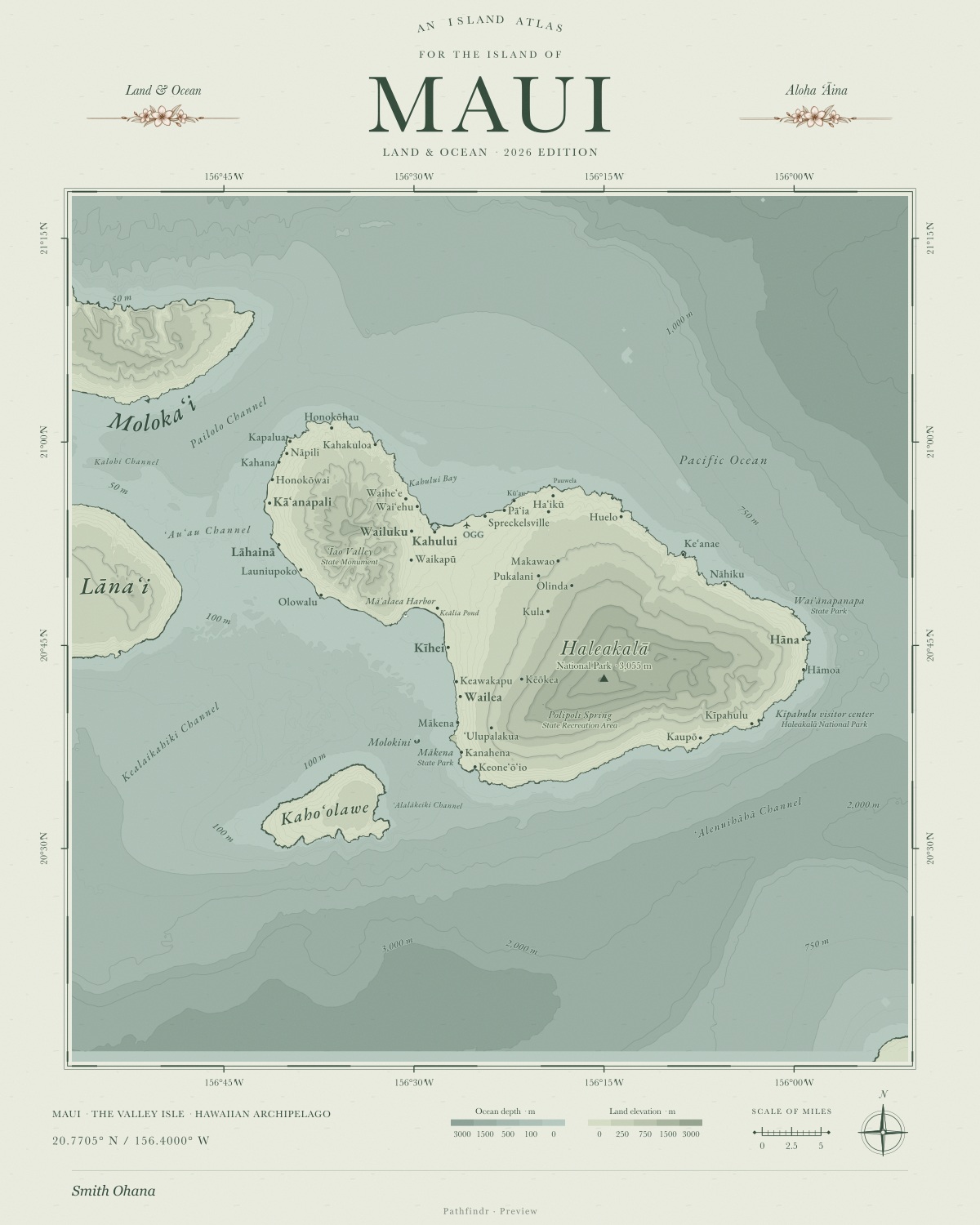 Maui Island Map in Moss
