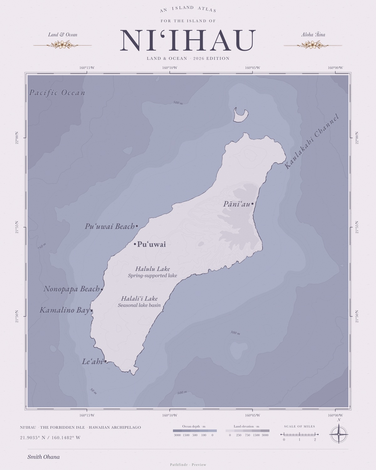 Niʻihau Island Map in Dusk