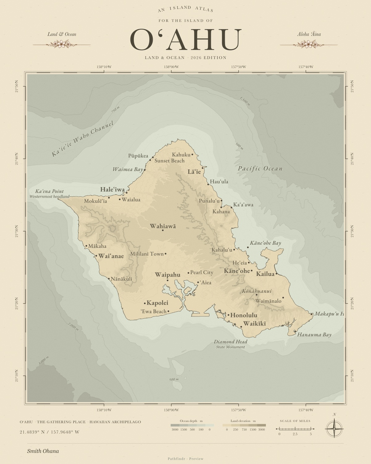 Oʻahu Island Map in Linen